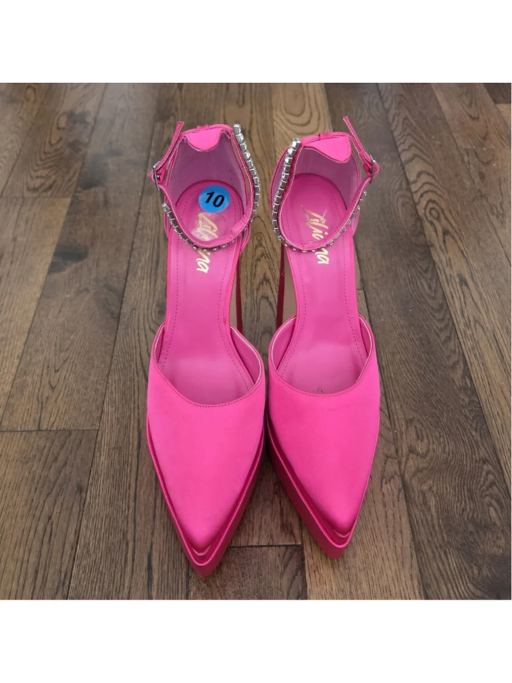 Women's Liliana Platform Heels Size 10 Pink Rhinestone Ankle Strap - Picture 2 of 10